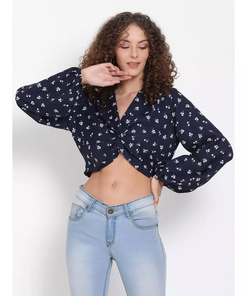 printed blue Polyester   Top