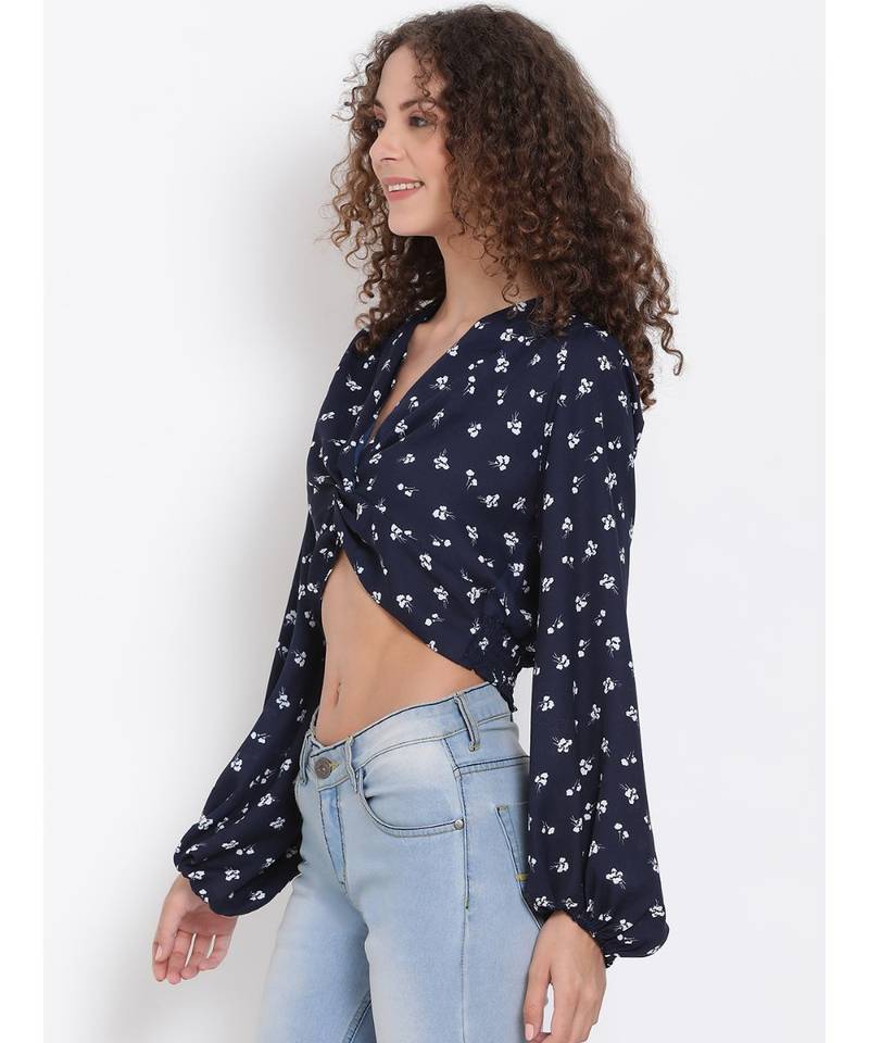 printed blue Polyester   Top