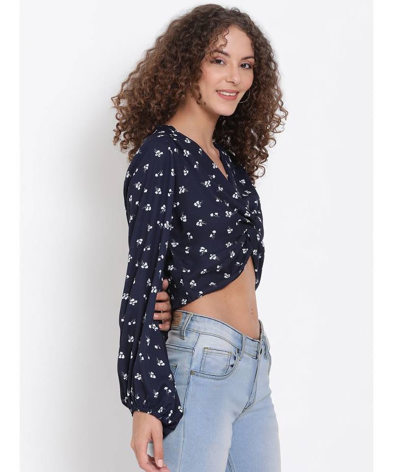printed blue Polyester   Top