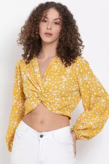 printed Yellow Polyester   Top