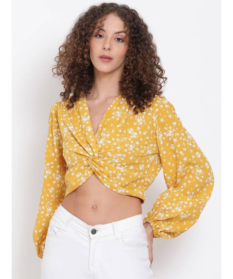 printed Yellow Polyester   Top