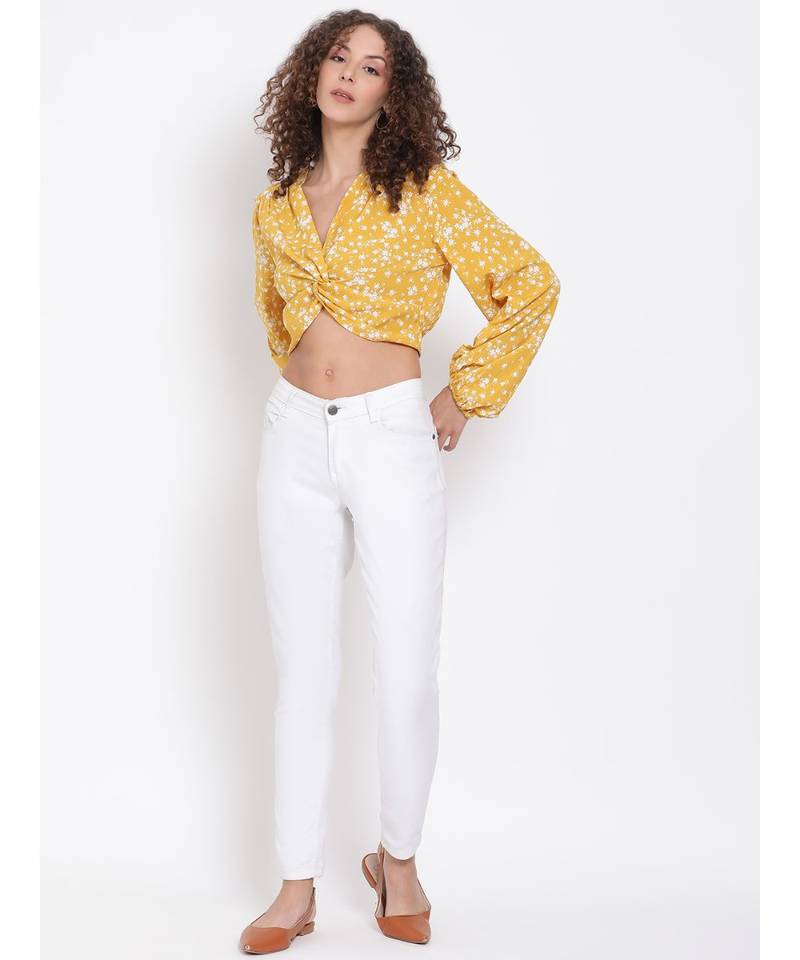 printed Yellow Polyester   Top