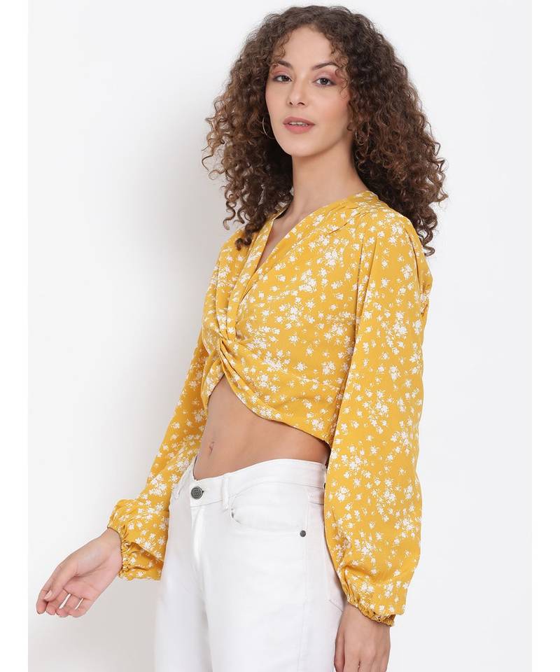 printed Yellow Polyester   Top
