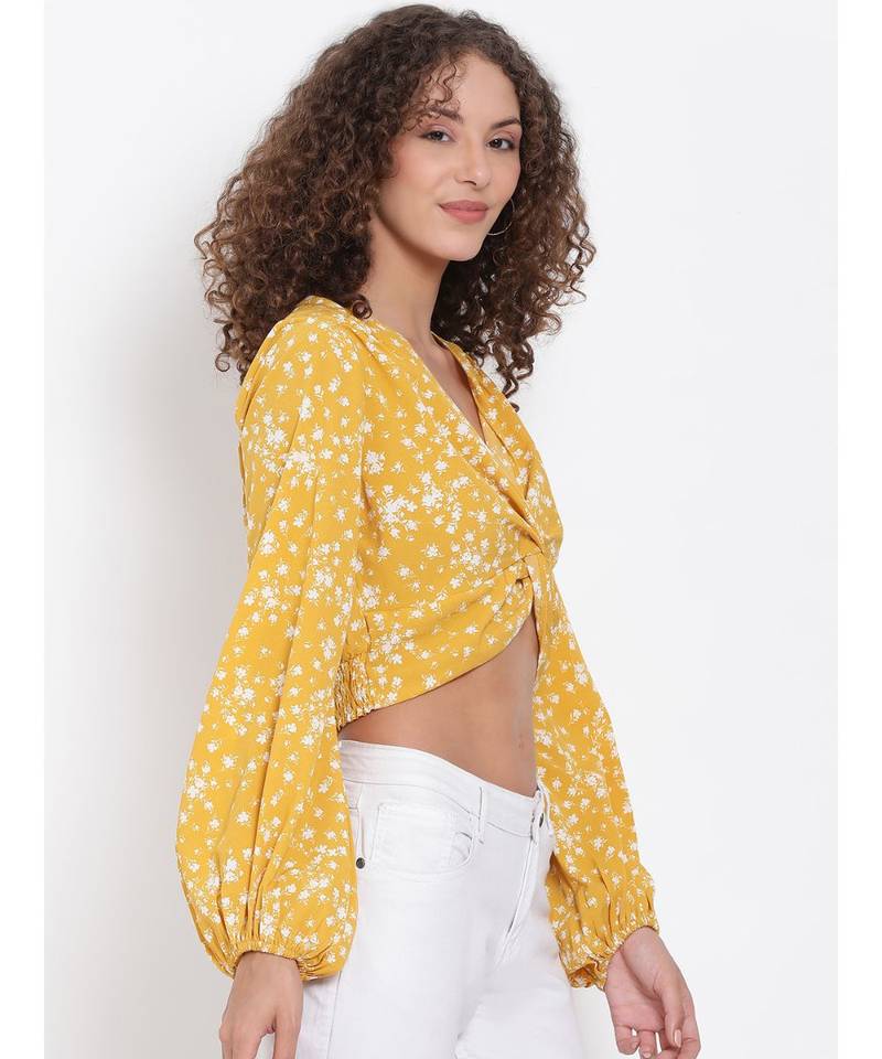 printed Yellow Polyester   Top
