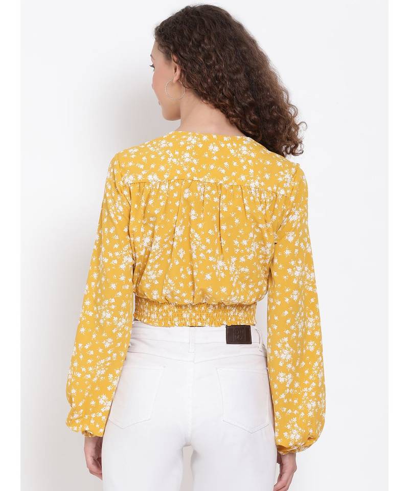 printed Yellow Polyester   Top