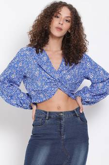 printed Blue Polyester   Top