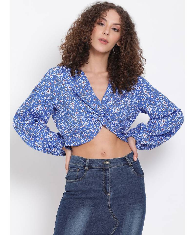 printed Blue Polyester   Top