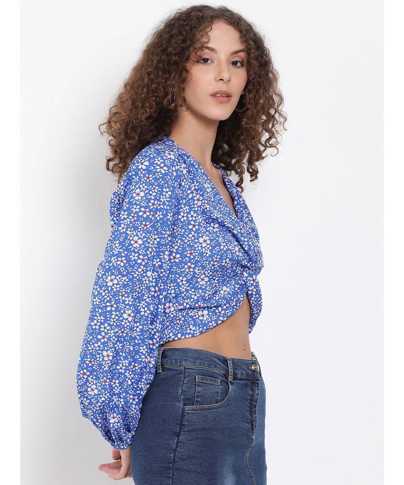 printed Blue Polyester   Top