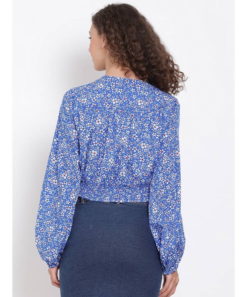 printed Blue Polyester   Top