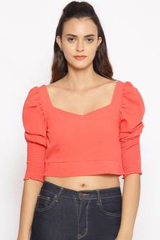 plain Orange Polyester   Top