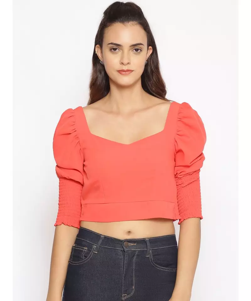 plain Orange Polyester   Top