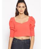 plain Orange Polyester   Top