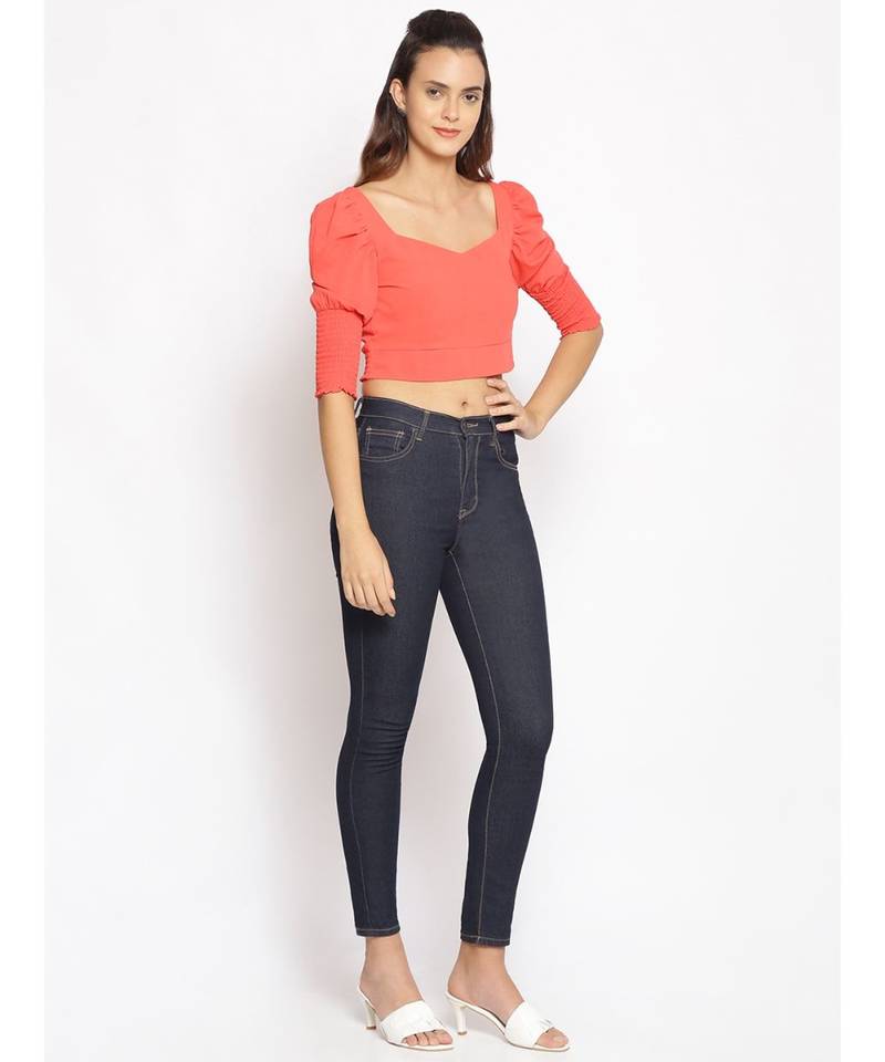 plain Orange Polyester   Top