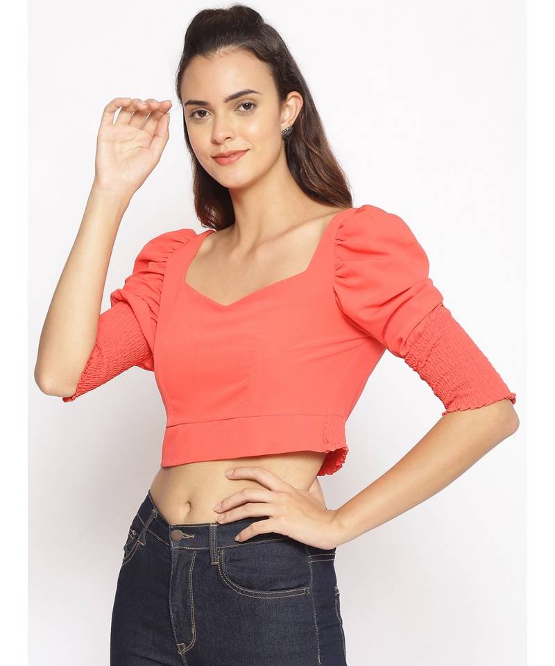 plain Orange Polyester   Top