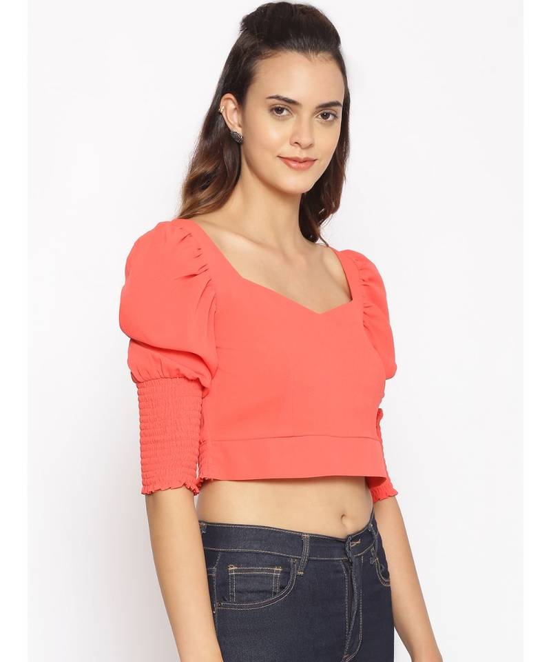 plain Orange Polyester   Top