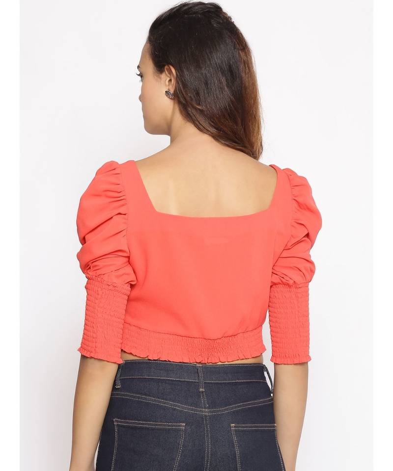 plain Orange Polyester   Top