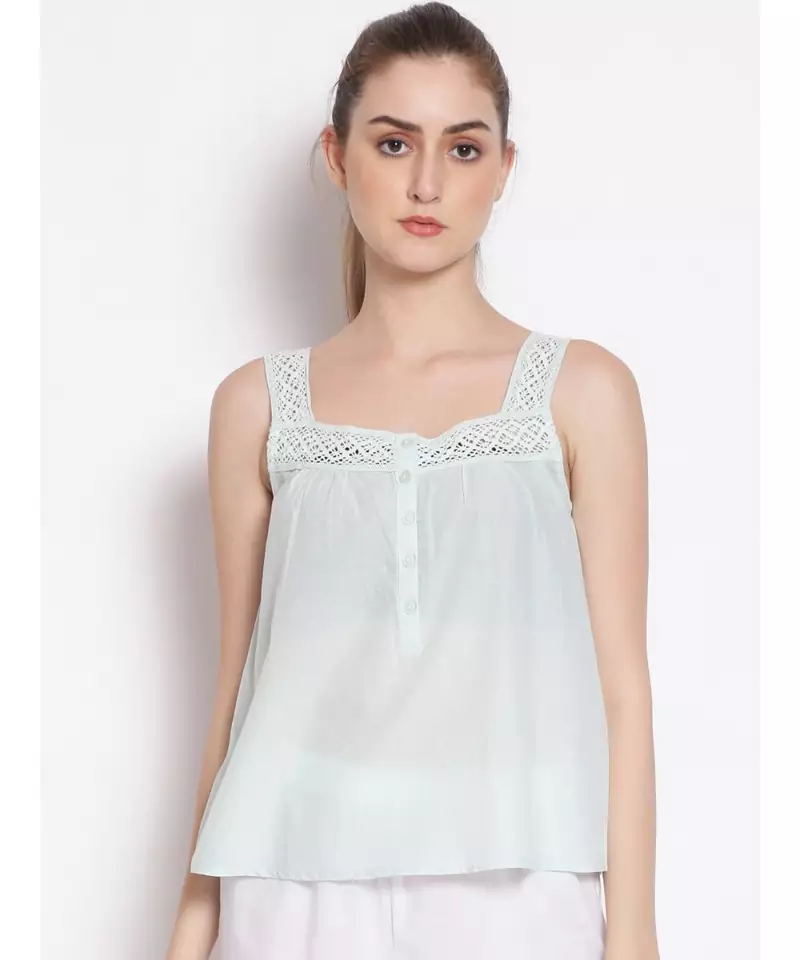 plain Green Cotton   Nightwear Top