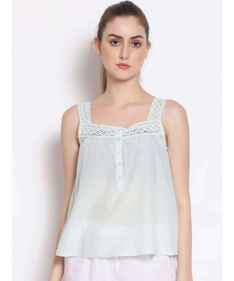 plain Green Cotton   Nightwear Top