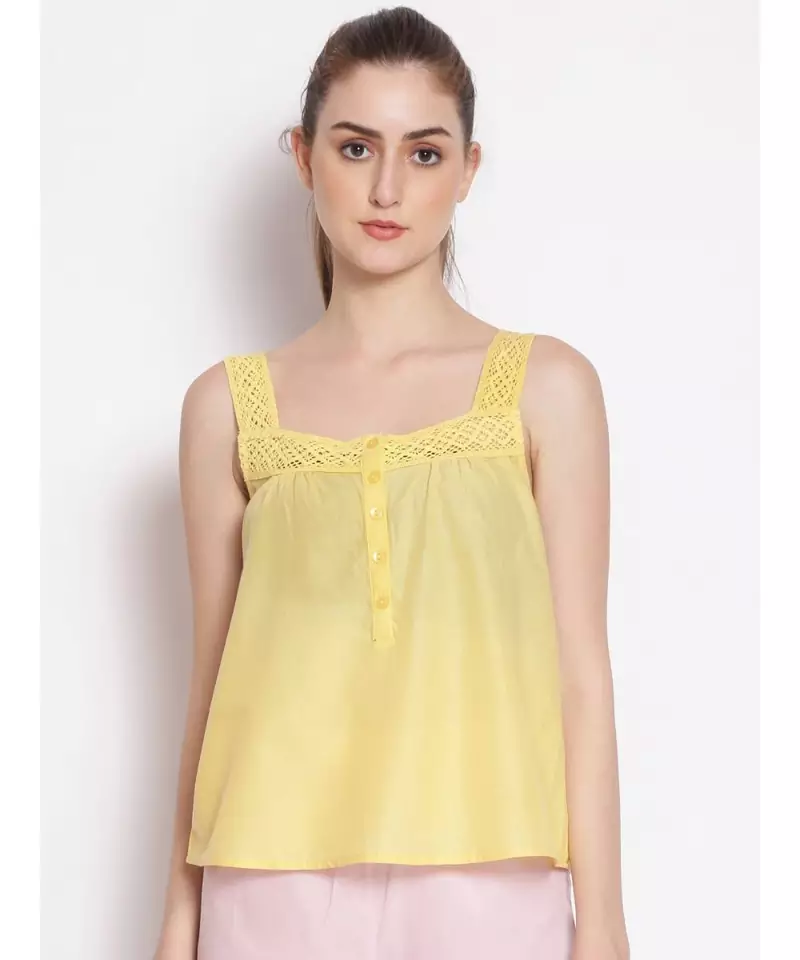 plain Yellow Cotton   Nightwear Top