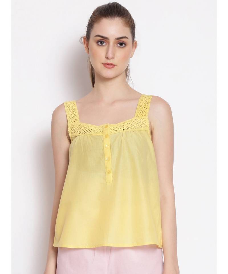 plain Yellow Cotton   Nightwear Top