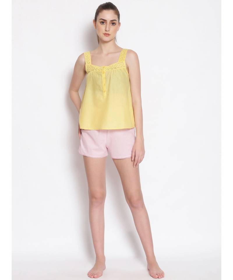 plain Yellow Cotton   Nightwear Top