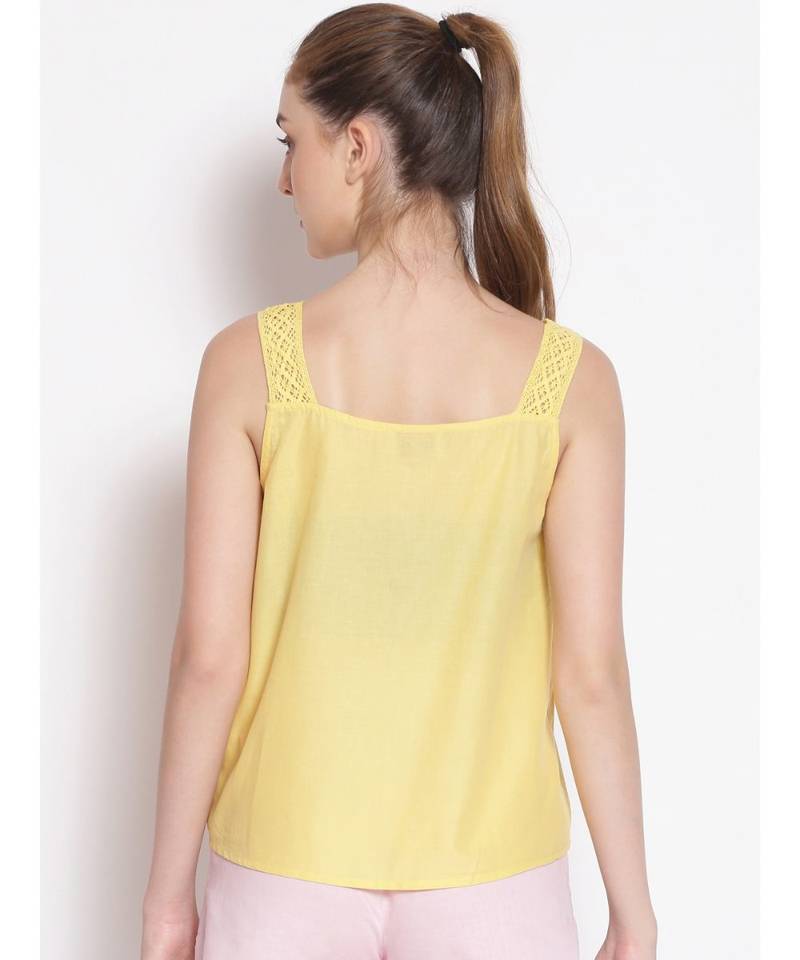 plain Yellow Cotton   Nightwear Top