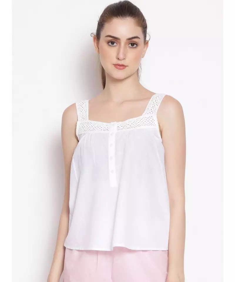plain White Cotton   Nightwear Top