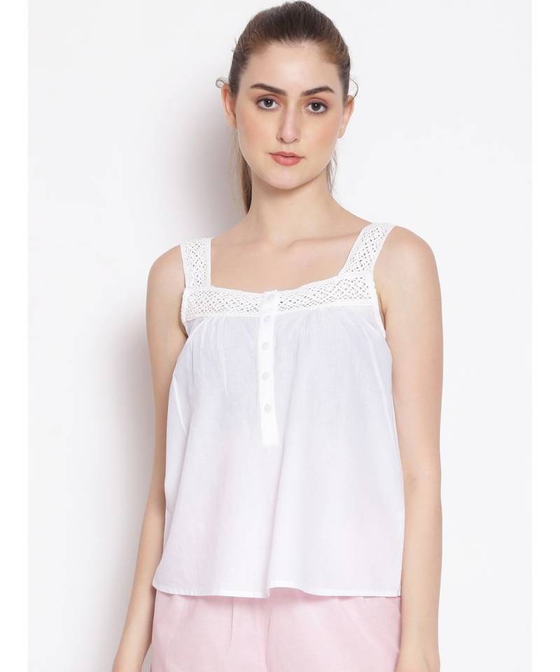 plain White Cotton   Nightwear Top