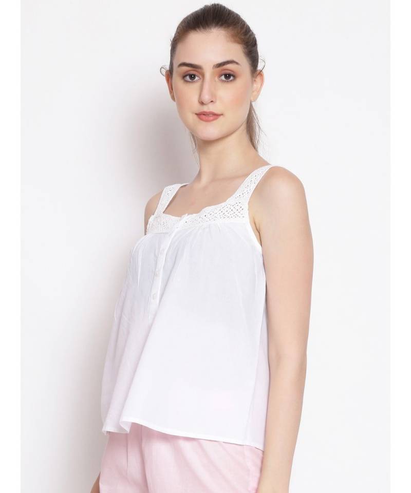 plain White Cotton   Nightwear Top