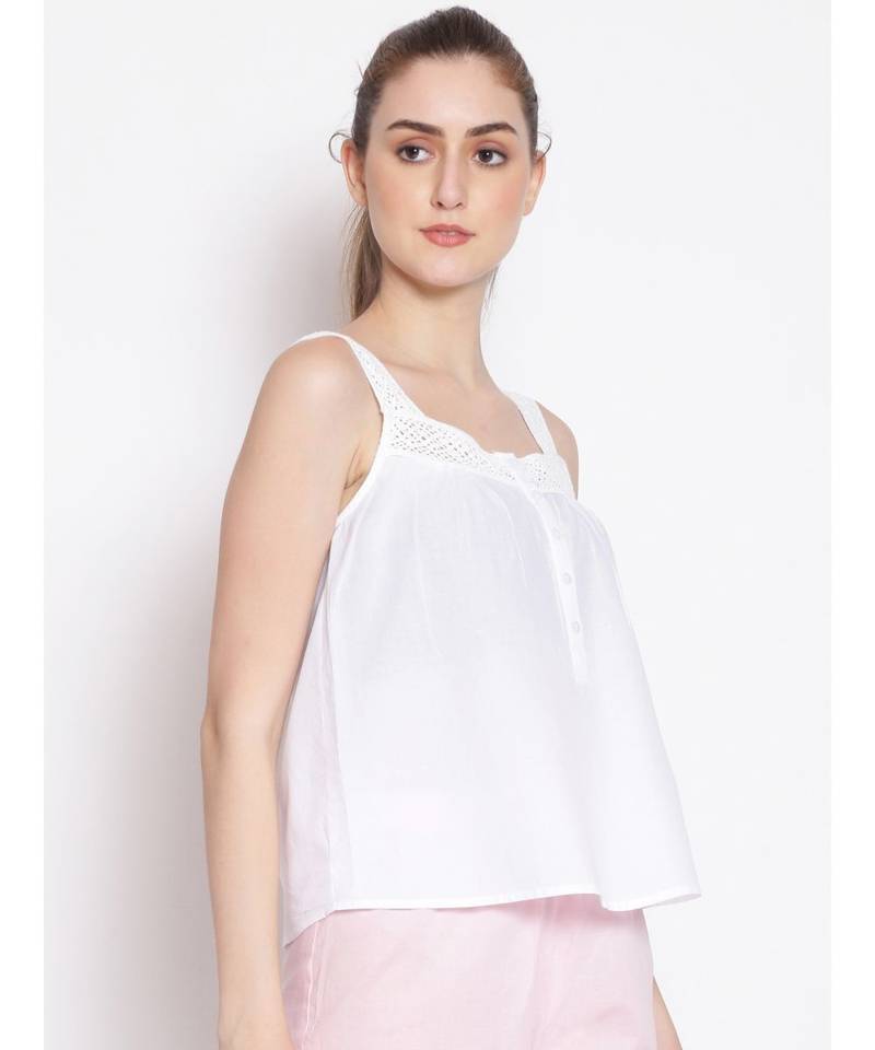 plain White Cotton   Nightwear Top