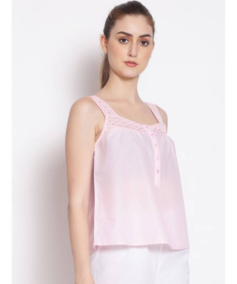 plain Pink Cotton   Nightwear Top