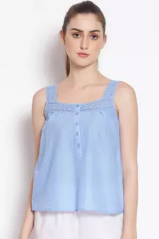 plain Blue Cotton   Nightwear Top
