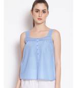plain Blue Cotton   Nightwear Top