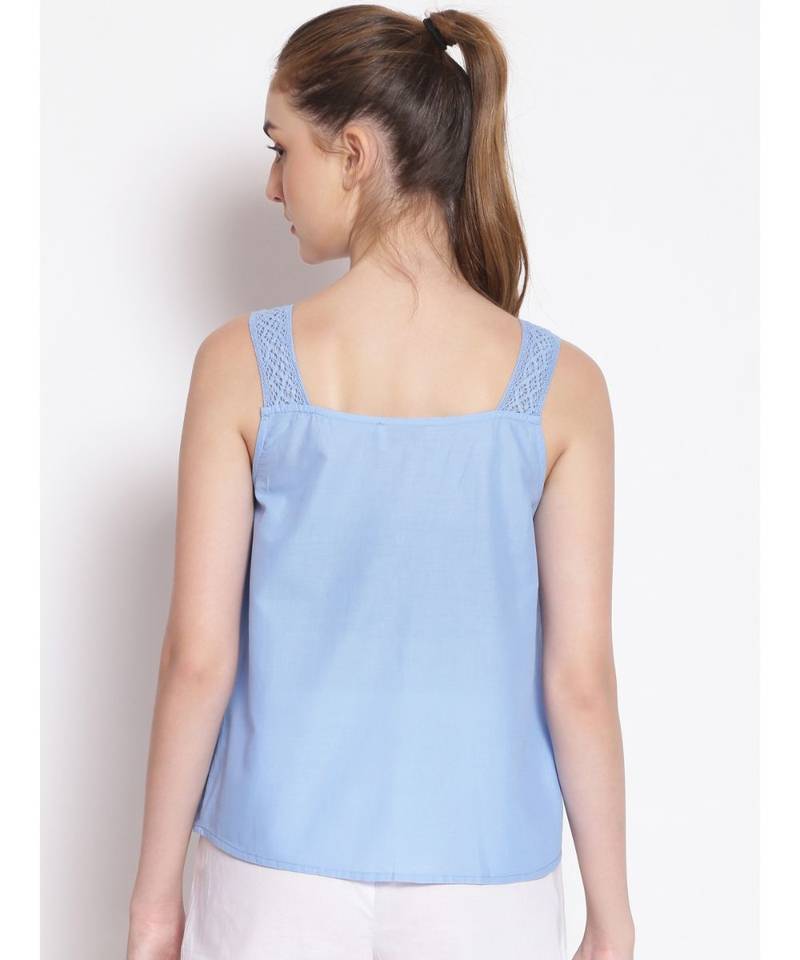 plain Blue Cotton   Nightwear Top