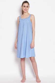 plain Blue Cotton   Dress