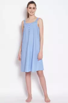 plain Blue Cotton   Dress