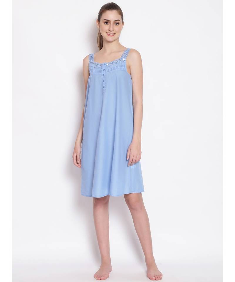 plain Blue Cotton   Dress