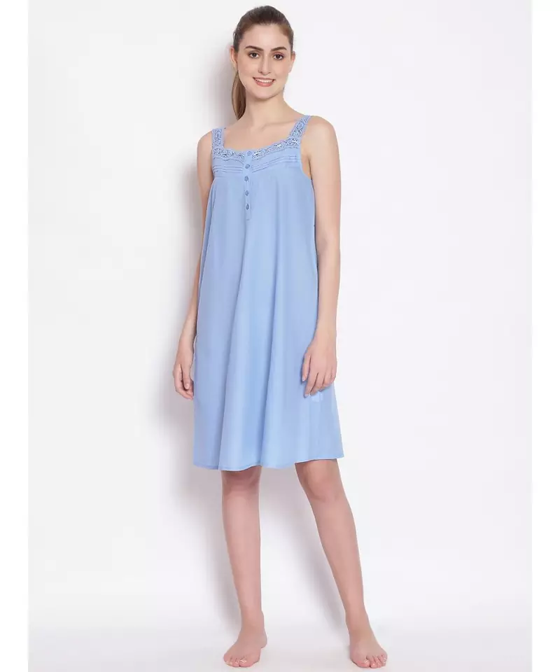 plain Blue Cotton   Dress