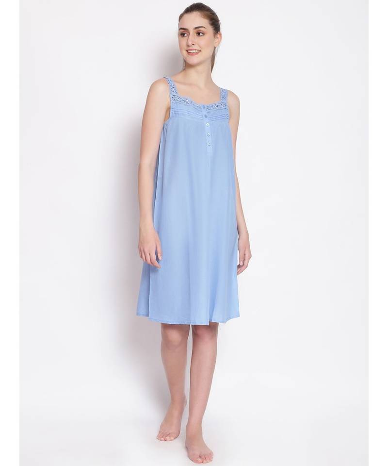 plain Blue Cotton   Dress