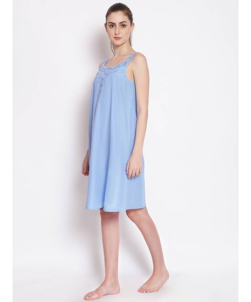 plain Blue Cotton   Dress