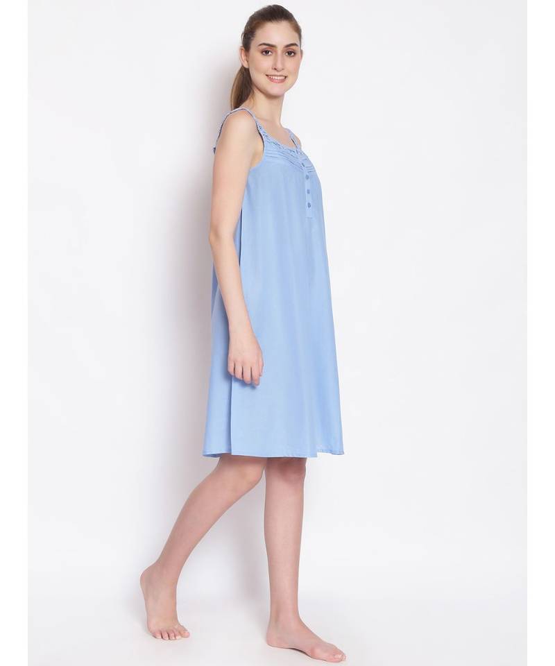plain Blue Cotton   Dress