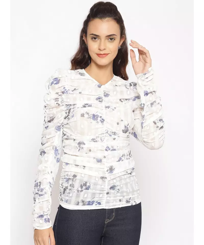 printed White Polyester   Top