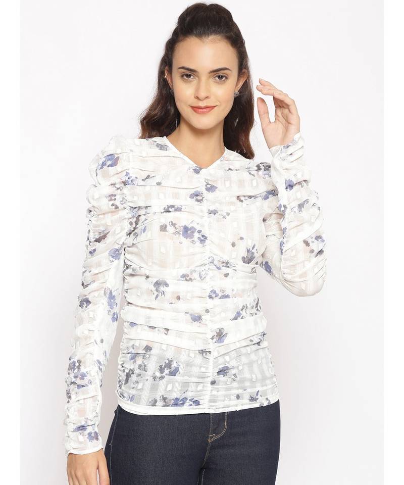 printed White Polyester   Top