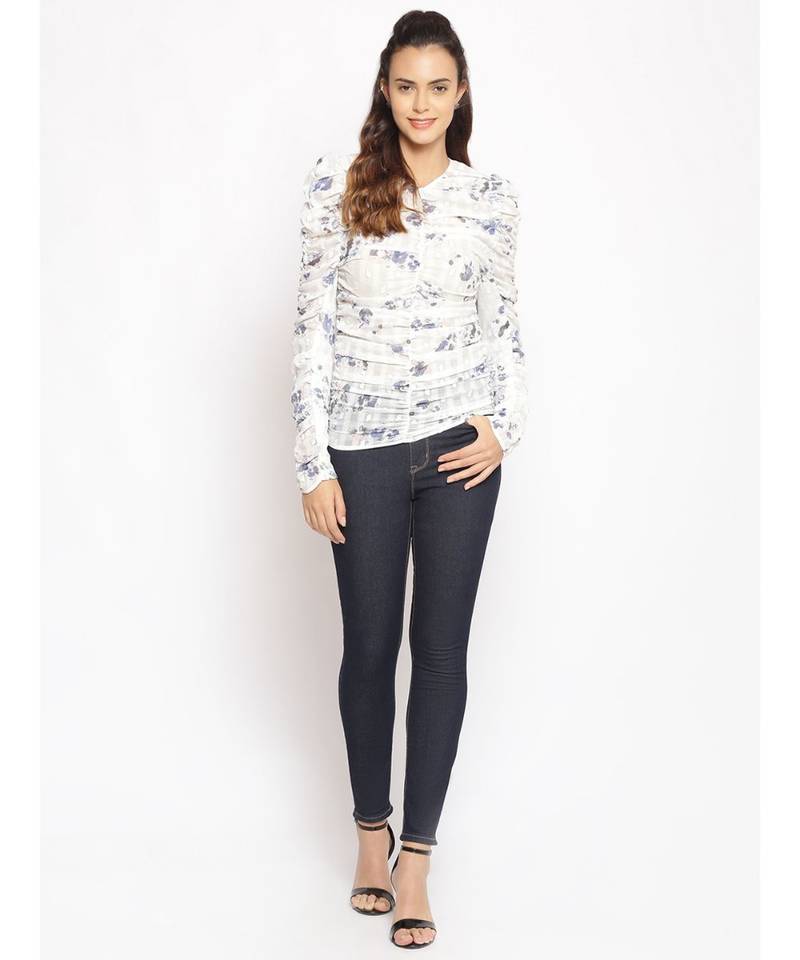 printed White Polyester   Top