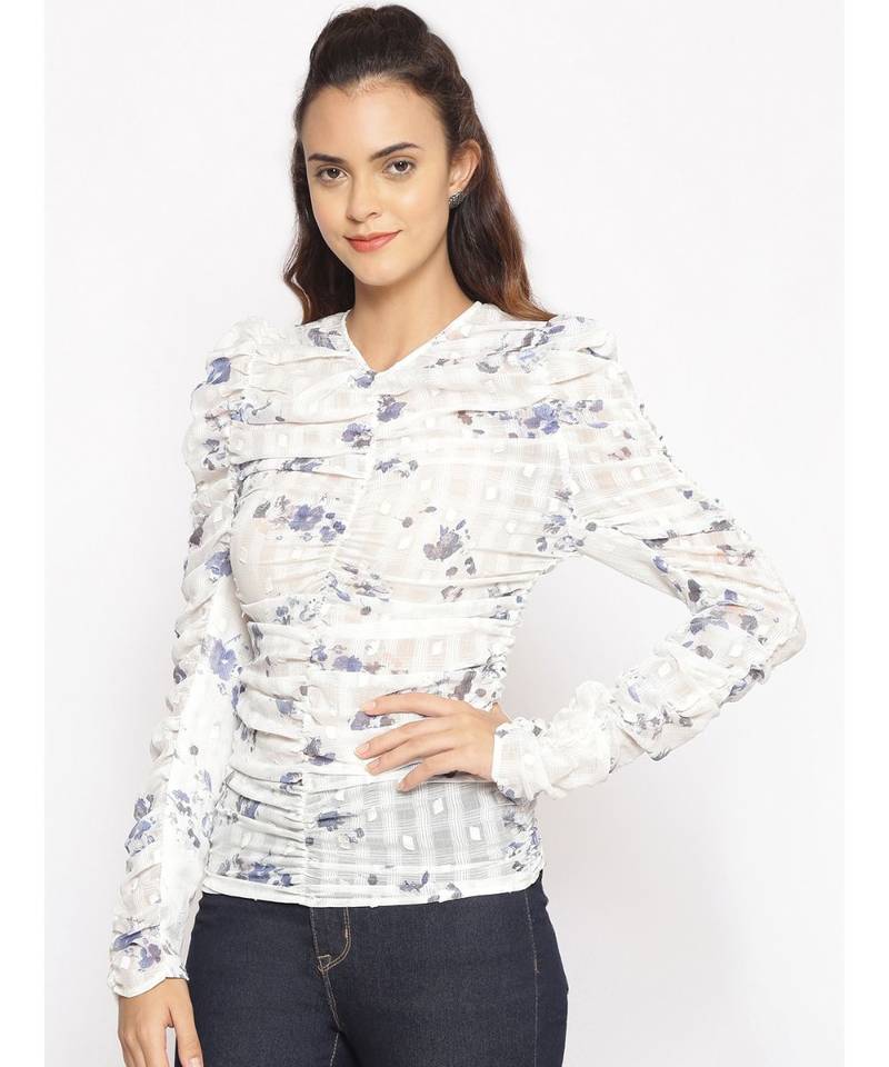 printed White Polyester   Top