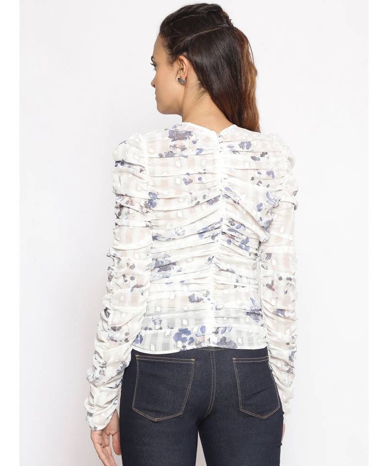 printed White Polyester   Top