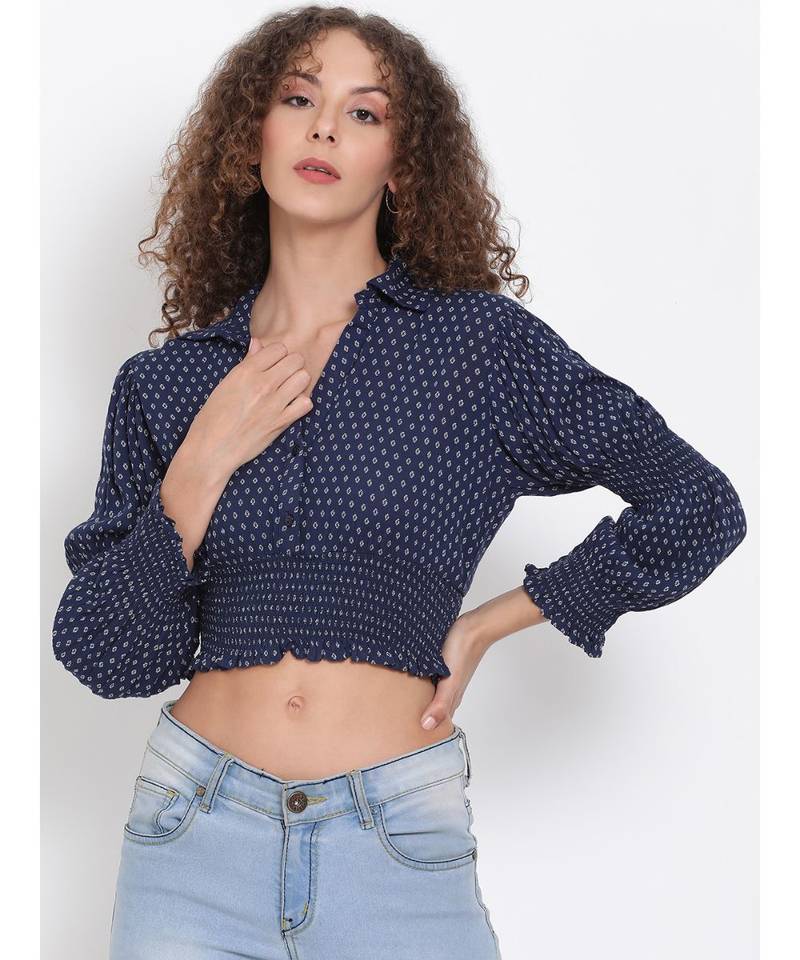 printed blue Viscose   Top