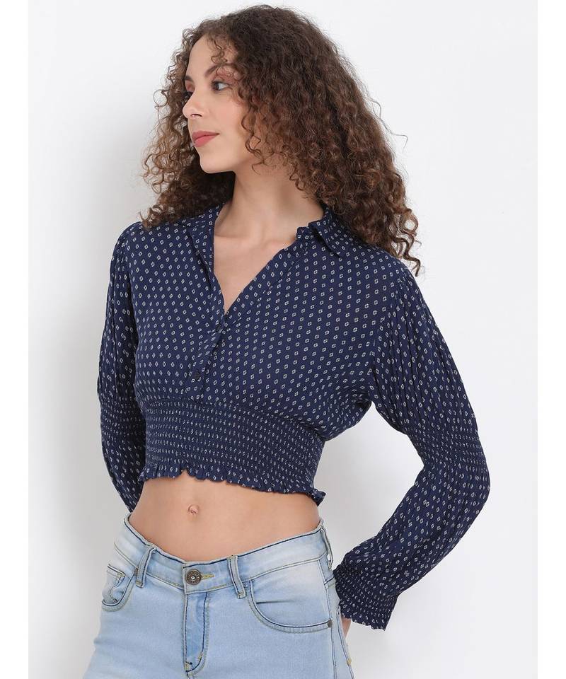 printed blue Viscose   Top