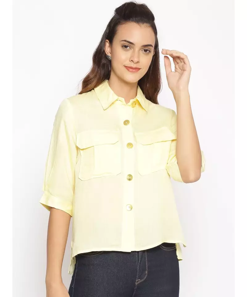 plain Yellow Cotton   Shirt