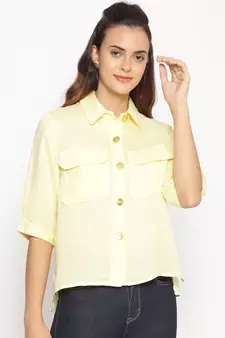plain Yellow Cotton   Shirt